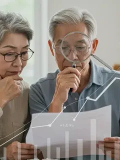 Older couple reviewing retirement savings documents amidst inflation concerns.
