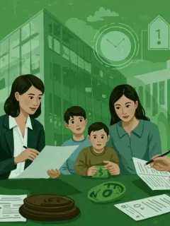 Family reviewing estate planning documents with financial advisor