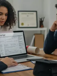 Family reviewing 2026 FAFSA changes on laptop for college aid