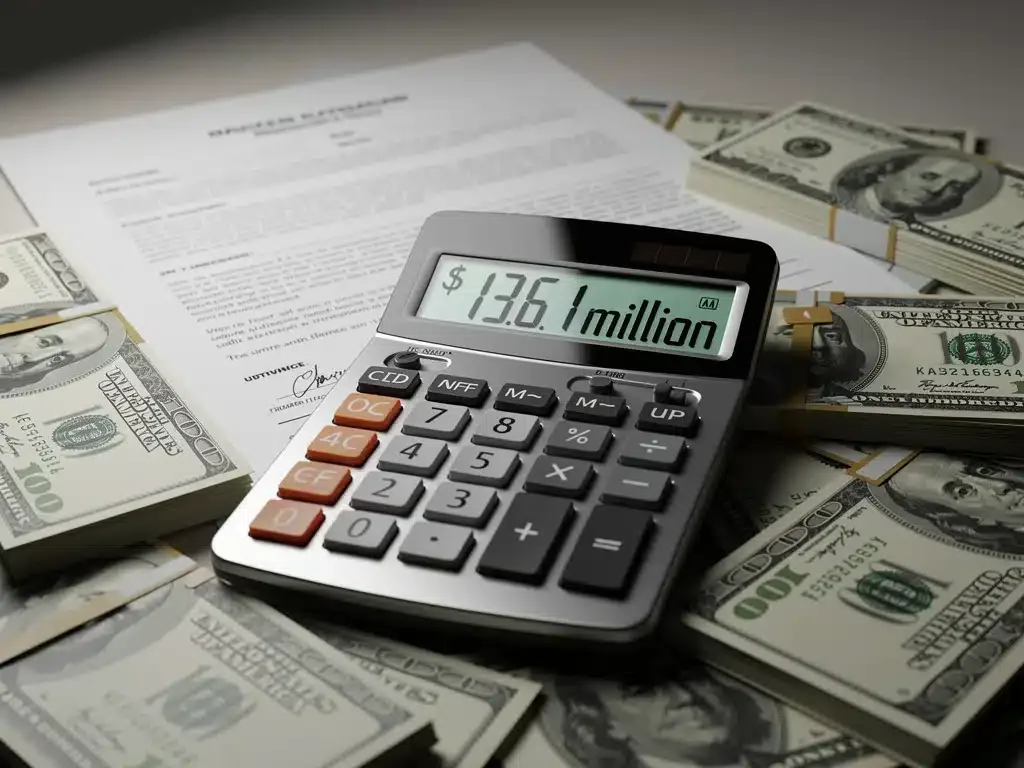 Calculator showing large sum next to legal documents, illustrating estate tax exemption figures.