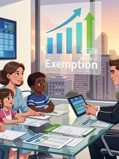 Family reviewing financial documents with an advisor, symbolizing the 2026 Estate Tax Exemption planning.