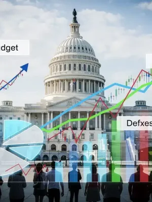 US Capitol building with financial data overlays, representing Federal Budget 2026 allocations and financial implications for citizens.