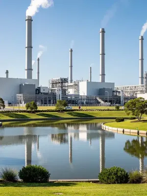 Industrial complex with smokestacks and green environment under new EPA regulations