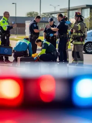 Emergency responders coordinating at a scene with flashing lights, symbolizing new public safety standards.
