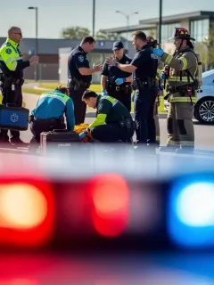 Emergency responders coordinating at a scene with flashing lights, symbolizing new public safety standards.