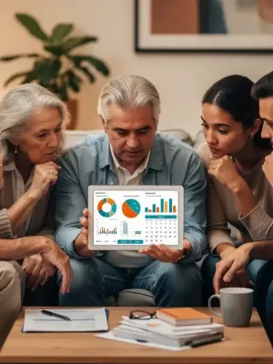 Diverse group reviewing financial benefits on tablet for 2026