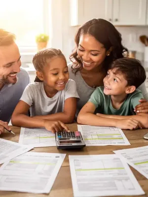 Family reviewing tax documents for EITC 2026 benefits