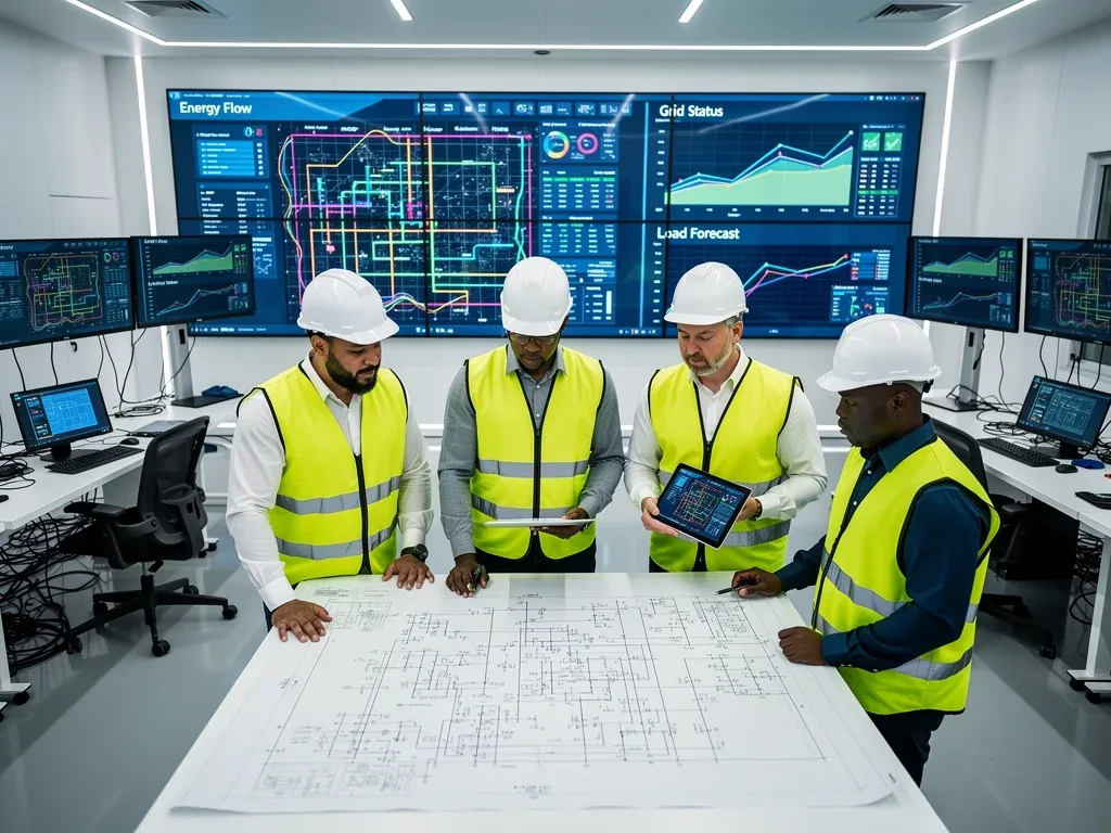 Engineers planning smart grid upgrades for energy infrastructure