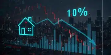 Graph showing a 10% real estate price correction forecast for 2026, with city skyline.