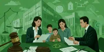 Family reviewing estate planning documents with financial advisor