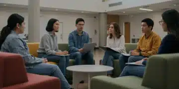 Students and counselors in a supportive group session for mental health in schools.