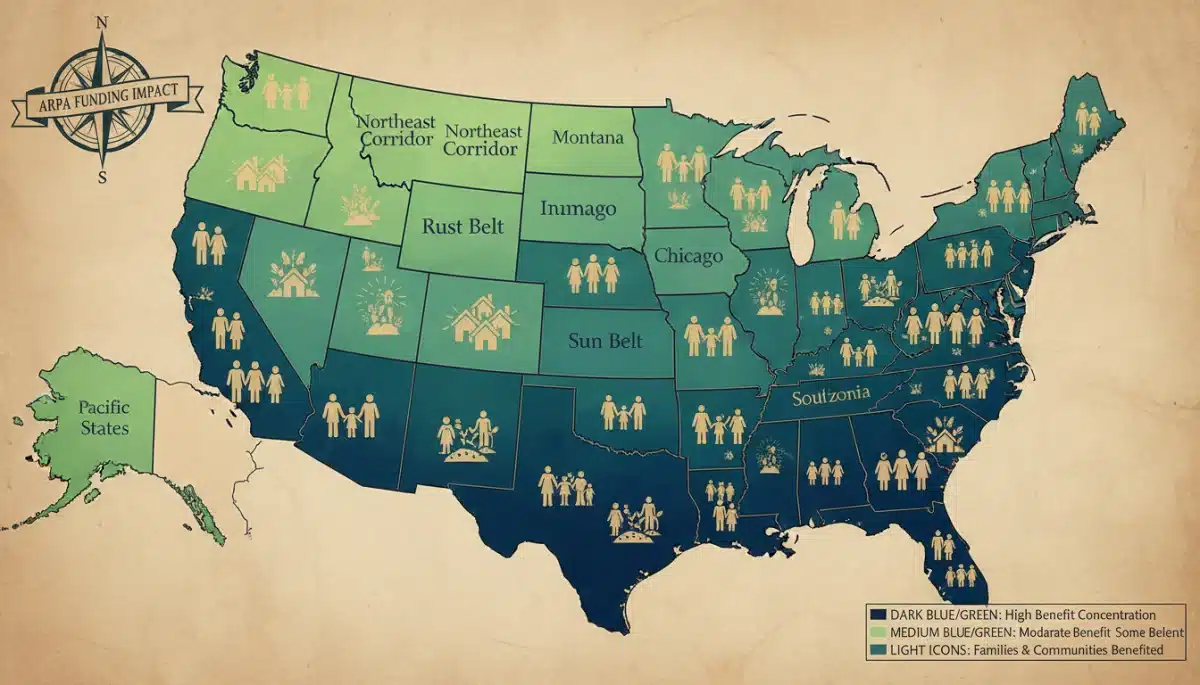 Map of the US showing ARPA benefit distribution by region