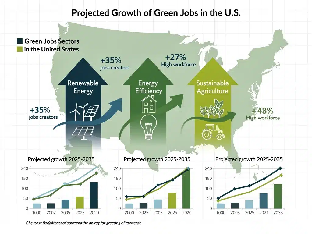 Infographic showing growth in US green jobs sectors