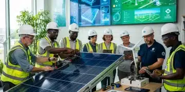 Workers training for green jobs in a modern facility