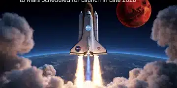 NASA Confirms New Mission to Mars Scheduled for Launch in Late 2028 NASA spacecraft launching towards Mars in 2028, symbolizing future space exploration.